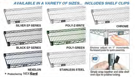 Nexel standard wire shelf different series